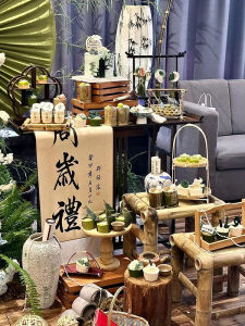 New Chinese Style First Birthday Cake Decoration Bamboo Tube Sweet Dessert Cup Yogurt Cup Fruit Stick Bamboo Cup Dessert Stand