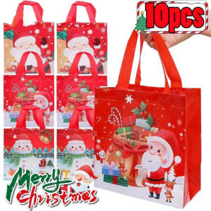 10pcs Cartoon Santa Claus Coloring Painting Bags / Cartoon Christmas Graffiti Tote Bag / Reusable Christmas Tote Bags / Christmas Non-Woven Bag / Xmas Candy Handbag Party Decor
