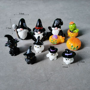 10pc Mini Ghost Devil Wizard Festi Pumpkin Skull Halloween Decoration Resin Craft Miniature Figure Tiny for Fairy Garden Decor