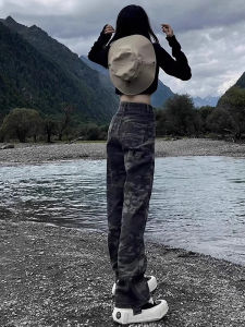 Military Green Camouflage Work Pants Womens Spring Autumn Climbing Pants Small Size American Style Straight Leg Mountain Pants