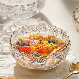 HUAYASEN | Trendy Glass Dessert Bowl with Gold Edge