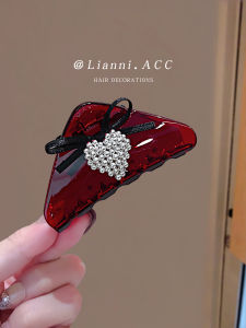 French Wine Red Triangle Hair Clip Womens New Butterfly Knot Simple Shark Clamp Half Updo Hair Accessories Acrylic Material