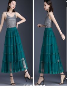 2024 Square Dance Spring and Summer New Arrival Western Style Fairy Mesh Skirt Women over the Knee A- line Pleated Dancing Skirt