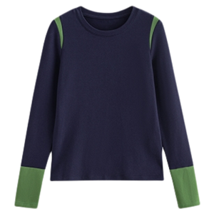 Toyouth | Elastic Color-blocked Design Round-neck Fitted Long-sleeve T-shirt