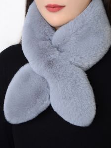 Womens Scarf Winter Thickened Heattech Imitate Rex Rabbit Fur Scarf Easiest for Match Neck Protection Stuffed Cross Scarf for Both Male and Female