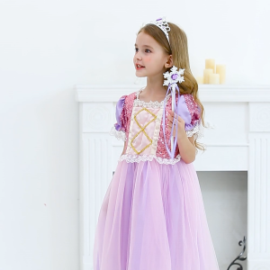 SG Seller Princess Rapunzel Dress Costume Party Costume Short sleeved long dress baby kids cotton