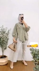 K-FASHION Setelan One Set Andela Terbaru Polos Bahan Cringkle Busui Celana Cutbray Nikita