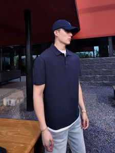 Áo Thun Polo Nam Tay Ngắn Mùa Hè Màu Xanh Lam Cổ Polo Giả Hai Mảnh Vai Áo Thun Nam Thời Trang Thường Ngày Chất Liệu Cotton