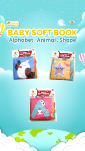 ZAN KIDS Baby Soft Book 14x14cm | Buku Edukasi Kain Bayi 8 Halaman untuk Belajar Huruf Bentuk Hewan Melatih Sensorik / Buku bayi / Mainan bayi