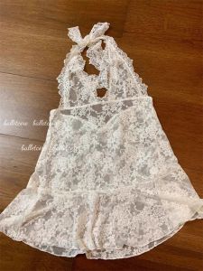 ชุดเสื้อถักไหมพรมคอวีแขนยาวลายลูกไม้สีขาว ชุดสองชิ้นสำหรับผู้หญิง ชุดทำงานสไตล์เกาหลี แขนยาว ปกติ ปกติ