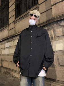 Niche Style Normcore Stylish Padded Shoulder Shirt Mens American Retro Fancy Loose Profile Casual Long Sleeves Underwear