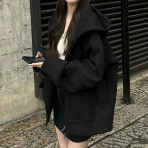 Ladies Oversize Hoodie Spring Autumn Thin Zipper Cardigan Loose Korean Style Lazy Chic Top Polyester Spandex Long Sleeve