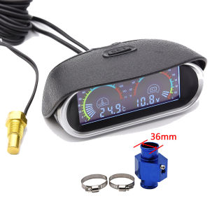 RYSJM | 12V Voltmeter & Water Temp with 26mm-40mm Radiator Hose Adapter 1/8NPT Head Plug Joint Pipe Sensor for Car Truck Moto Gauge