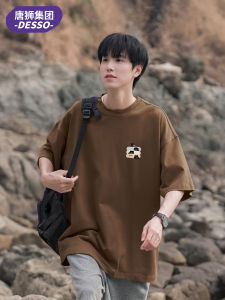 Tonlion American Style Pure Cotton Casual Short Sleeve T-Shirt Mens Loose Fit Summer Breathable Five-Quarter Sleeve Tee