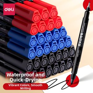 deli | Oil-Based Marker Pen Fine & Thick Tips Black Quick-Dry Waterproof Art Special Children Drawing Blue Red Colored Painting Outline Pen