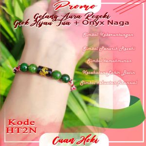 Cuan Hoki Gelang Aura rezeki Kombinasi Batu giok hijau tua rubi & Onyx Naga Natural Bisa Cod