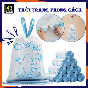 Cuộn 15 Túi Rác Dây Rút Hình Thỏ Dễ Thương - Túi Đựng Rác Loại Siêu Dày Dai Chắc Chắn Size 45 x 50cm / Bao Đựng Rác  Túi Để Rác In Hình Tiện Dụng