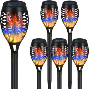 Solar Torch Lights 2/4/6/8/12 Pack with Colorful Flickering Flame Light Waterproof Tiki Torches for Outside Pathway Decorations