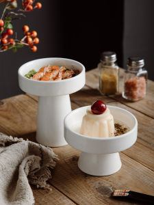 Pure White Ceramic Tall Bowl High Foot Plate Hotel Restaurant Ideas Cool Meal Bowl Tea Bowl Dim Sum Dish Display Plate