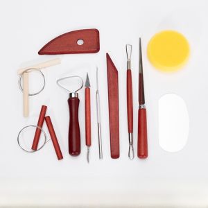 ชุดเครื่องมืองานศิลปะดินเผาแบบมัด 8 ชิ้น ดอกไม้สีแดง ดินปั๊ม ช้อนแกะสลัก อุปกรณ์งานฝีมือ อุปกรณ์งานศิลปะ