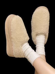 Thick-Soled Cotton Slippers Womens Winter Wear Minimalist Pure Color Interior Home Warm Plush Anti-Slip Heel For Home Cotton-Padded Shoes