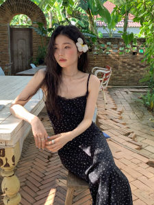 French Style Black Floral Print Maxi Dress Summer Beach Vacation