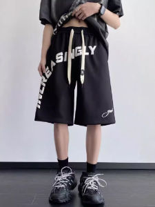 Mens Summer Basketball Sporty Shorts Letter Foaming American Heavy Knee-Length Casual Pants Elastic Waist Youthful Style