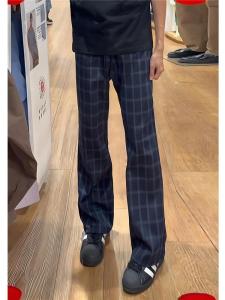 Summer Thin Sporty Casual Trousers Blue Plaid Pants
