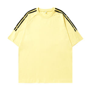 เสื้อยืดคอกลมแขนสั้นผ้าฝ้ายแท้ ทรงหลวม แฟชั่นฤดูร้อน 2025 สำหรับผู้ชาย ทรงหลวม ลายทาง ทรงหลวม แฟชั่น