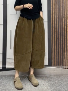 MANMI | Slim Fit Loose Cropped Trousers Corduroy Fall Casual Pants