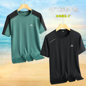 Leak-Picking Mens Summer Short Sleeve T-Shirt Loose Plus Size Ice Silk Sports T-shirt Running Workout Quick-Drying Half Sleeve T-Shirt