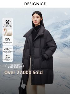 DESIGNICE | 90% White Goose Down Black Stand Collar Winter Thickened Commuter Puffer Jacket