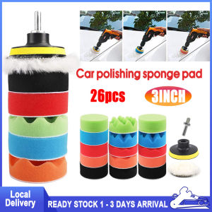 26Pcs Polishing Cleaning Waxing Buffing Pad Sponge Set Car Polishing Disc Self-Adhesive Buffing Waxing Sponge Wool Wheel Polishing Pad  for Car Polisher Drill Adapter 3 Inch Polish Pad