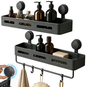 No Drill Suction Cup Storage Shelf for Bathroom / Multifunctional Suction Cup Rack Wuth Drain Hole / Kitchen Utensils Shower Essentials Organizer Holder