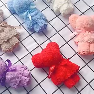 Cartoon Cute Coral Velvet Bear Square Towel Cute Bear Doll Baby Towel Soft Water Bath Face Hand Towel Wedding Gifts