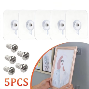 5pcs Adhesive Wall Screw Hooks Punch-Free Picture Frame Nails Hook Invisible Traceless Hook Sticker