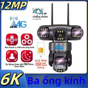 Camera An Ninh Ngoài Trời Chống Nước 4G HD 6K Với 3 Ống Kính 3 Màn Hình Hỗ Trợ Thẻ SIM Zoom Kỹ Thuật Số 12MP