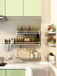 Kitchen Storage Rack Wall Mounted Spice Holder 304 Stainless Steel No Drilling Required Organizer for Utensils And Condiments