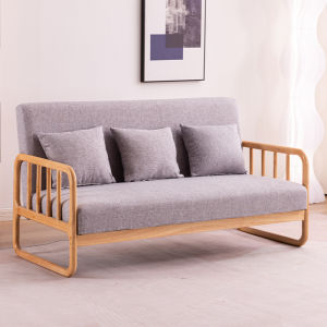 Japanese-Style Solid Wood Sofa Small Apartment Living Room Modern Minimalist Clothing Store Coffee Shop Double Three-Person Log Small Sofa