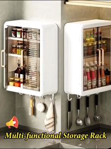 Easy Install Wall Cabinet for Bathroom - Hanging Storage Box with 4 Hooks Perfect for Face Wash Station Beauty Products Towels (No Tools Needed)