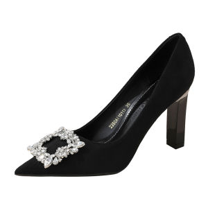 Black Commuter Pointed Toe High Heels Womens Spring 2025 New Style Elegant Low Cut Versatile Comfortable Thick Heel Single Shoes