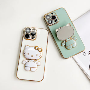 ORICO cellphone case For Motorola Moto E7 Power E7i Power Hello Kitty Mirror Folding Bracket + Soft Original Square Edge Pattern Casing Plated Phone Shell Luxury Plating Soft Phone Case