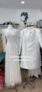[ SẴN HÀNG ] ÁO DÀI NỮ TRẮNG REN ĐÍNH ĐÁ CAO CẤP FROM TRUYỀN THỐNG MẶC ĐI TIỆC  CƯỚI HỎI
