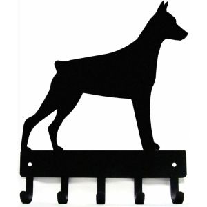 CIFBUY Wrought Iron Key Holder Doberman Dog Shape Wall Mount Hooks Towel Rack Rustic Metal Home Decor Organizer