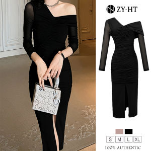 EraVogue เดรสผู้หญิง เดรสสีดำ เดรสสีเทา เดรสรัดรูป เดรสปิดไหล่ เดรสปิดแขน เดรสเซ็กซี่ เดรสเกาหลี ชุดออกงาน 9561