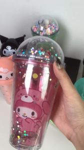 แก้วน้ำแบบเจล2ชั้น ฝาโดม ในแก้วเป็นเนื้อเจล สุดน่ารัก พร้อมตัวการ์ตูน ขนาด450ml. ฟรี!!หลอดพลาสติกแข็ง พร้อมส่ง