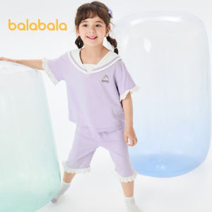 Balabala Girls Pajama Set Summer Air-Conditioning Wear Childrens Homewear Toddler and Big Kids Cartoon Print