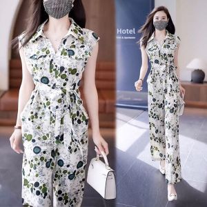 Elegant Anti-Aging Wide Leg Pants Set Womens Summer New Fashion Loose Slimming Casual Two-Piece Trendy Outfit Ensemble