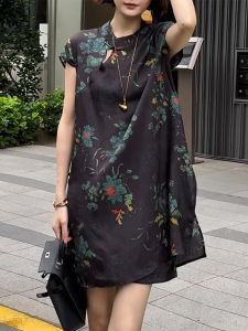 Shalldoer | Bộ đồ hai mảnh thời trang mới phong cách Trung Hoa dành cho nữ mùa hè Áo sơ mi in họa tiết và quần short cạp cao có nút thắt bên hông