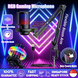 🇸🇬[Ready Stock] USB Gaming Microphone with Noise Reduction RGB Condenser Podcast Microphone for Streaming Live Recording Boom Arm Condenser Mic for PC/PS4/5